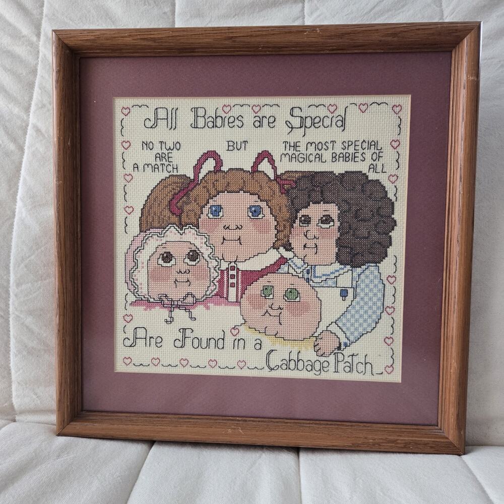Cabbage Patch‎ Kids All Babies Are ..Framed Crosstitch Grannycore Decor
